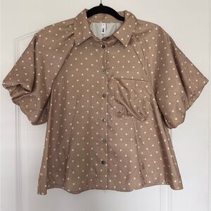 Glam Tan Polka Dot Button-Down Shirt